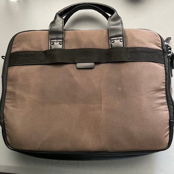 SOLO New York Hamish Briefcase Laptop Tablet Bag Brown Canvas & Leather - Picture 4 of 12